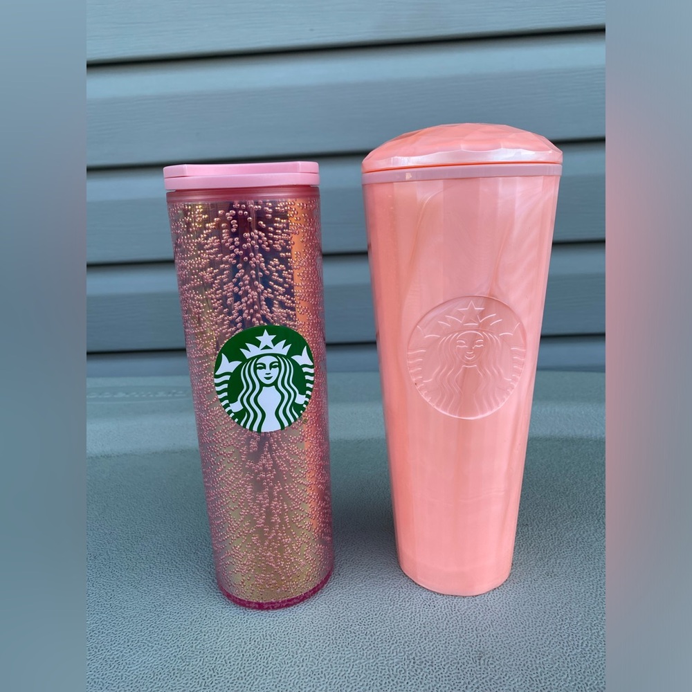 Starbucks pink pearl tumbler 24oz & Holiday 16oz Pink Champagne Bubble Traveler